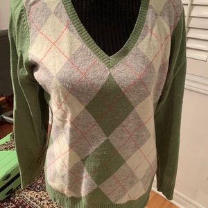 Joe Fresh Green Cream Argyle sweater, Large